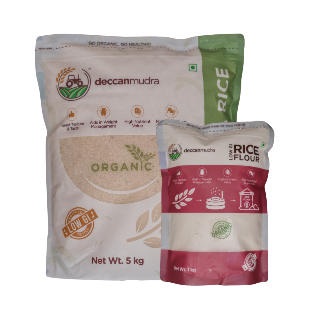 Organic Telangana Sona 5 Kg Rice + Organic Low GI Rice Flour 1 Kg